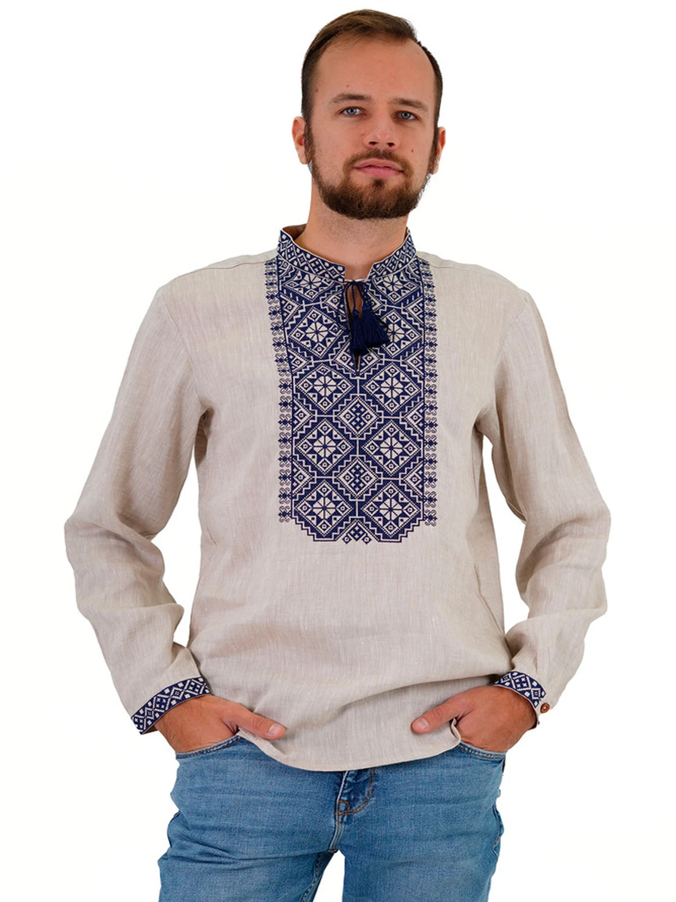 Вышиванки Folk Moda модель fm2162-srij-bezhevij Фото
