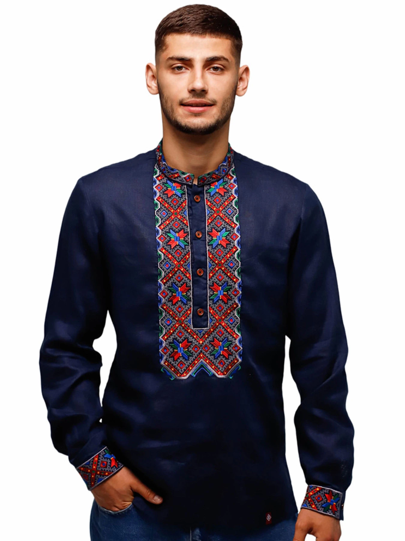 Вышиванки Folk Moda модель fm2160-temno-sinj Вышиванки Folk Moda модель fm2160-temno-sinj Фото