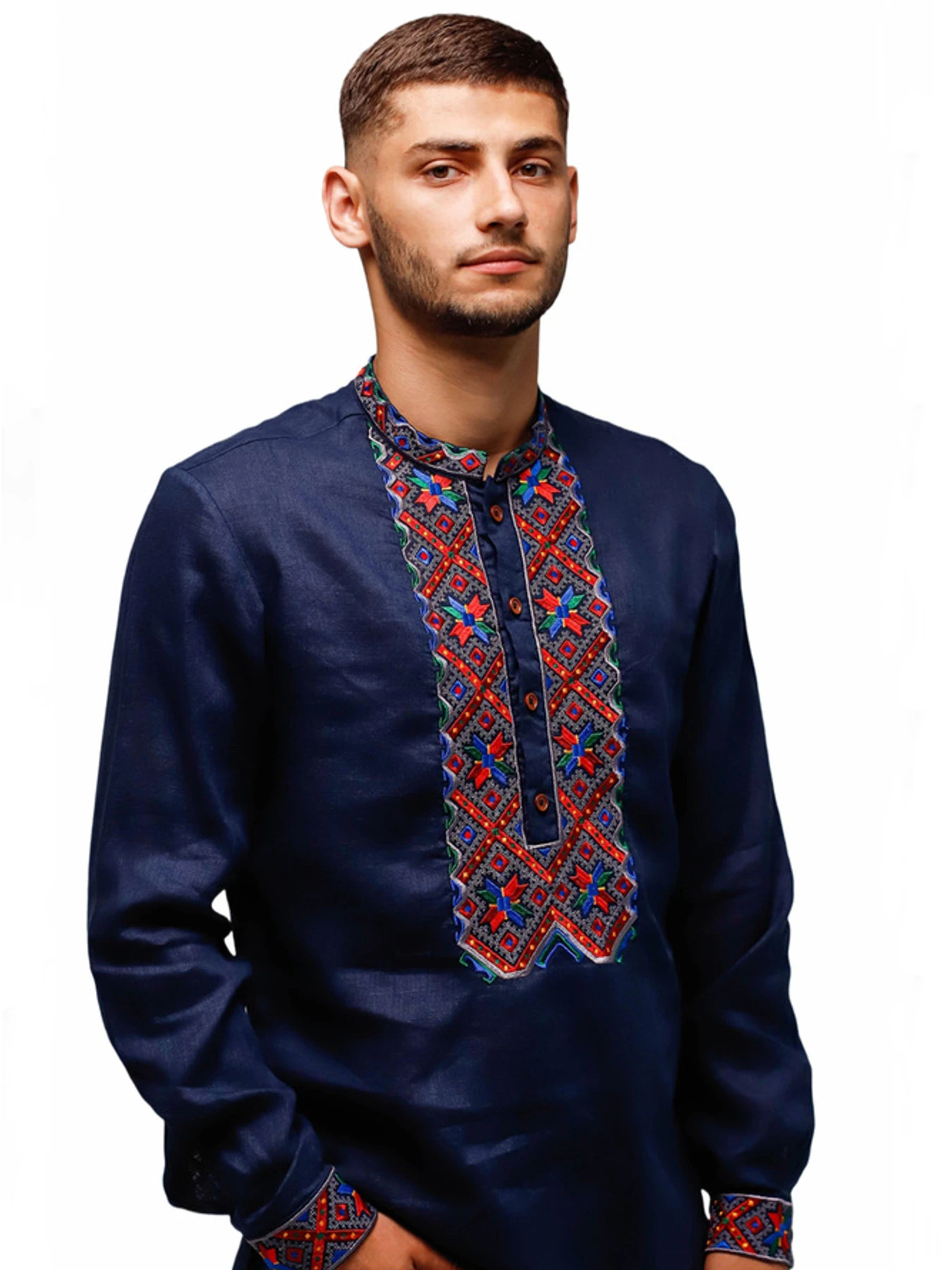 Вышиванки Folk Moda модель fm2160-temno-sinj Вышиванки Folk Moda модель fm2160-temno-sinj Фото