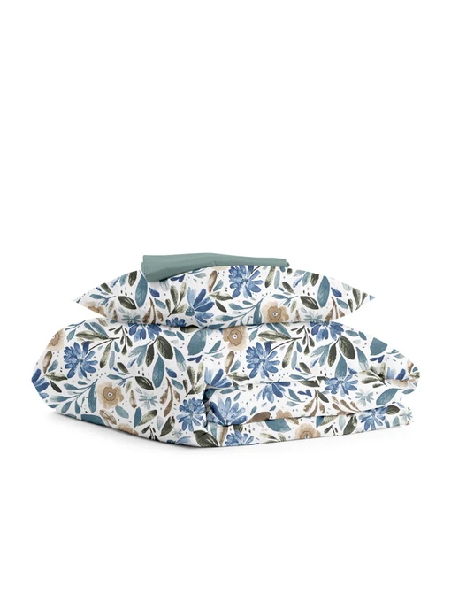 Детское постельное белье в кроватку CALIFORNIA FLOWERS Cosas модель FlowersWashBlueWhite_104Ashmint_140 Фото
