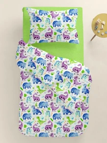 Детское постельное белье в кроватку DINO Cosas модель DinoVioletBlueGreen_DropSalad_140 Фото