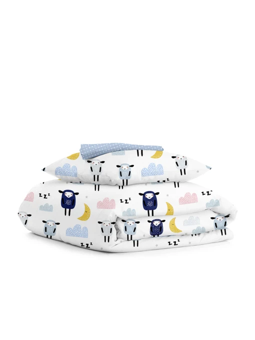 Дитяча постільна білизна в ліжечко SHEEPS Cosas модель SheepBlueSkyeyGrey_DropLightBlue_140 Фото
