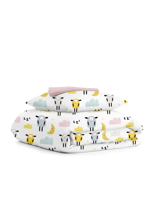 Дитяча постільна білизна в ліжечко SHEEPS Cosas модель SheepYellowGreyBeige_DropRose_140 Фото