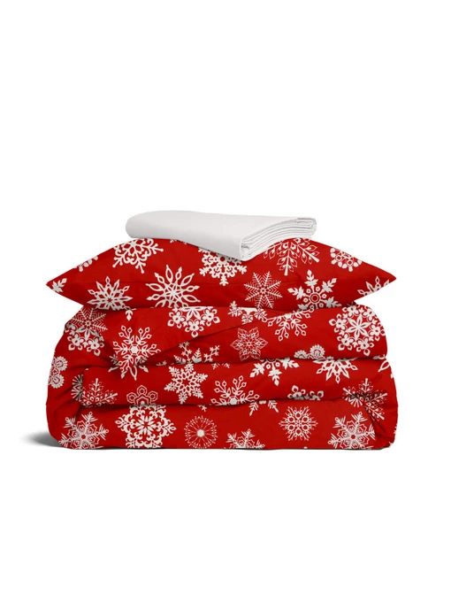 Детское постельное белье в кроватку WINTER Cosas модель SnowflakesWhiteRed_RoseLight30_140 Фото