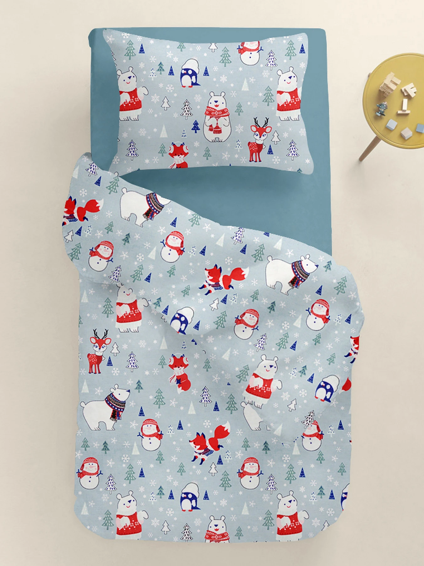 Детское постельное белье в кроватку WINTER ANIMALS Cosas модель AnimalsWinterGrey_68Sky_140 Детское постельное белье в кроватку WINTER ANIMALS Cosas модель AnimalsWinterGrey_68Sky_140 Фото