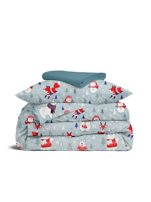 Дитяча постільна білизна в ліжечко WINTER ANIMALS Cosas модель AnimalsWinterGrey_68Sky_140 Фото