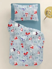 Детское постельное белье в кроватку WINTER ANIMALS Cosas модель AnimalsWinterGrey_68Sky_140 Фото