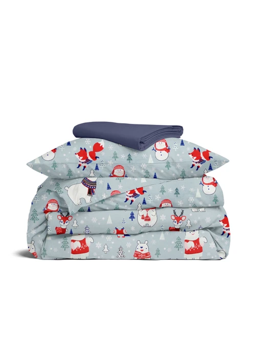 Детское постельное белье в кроватку WINTER ANIMALS Cosas модель AnimalsWinterGrey_87DarkBlue_140 Фото