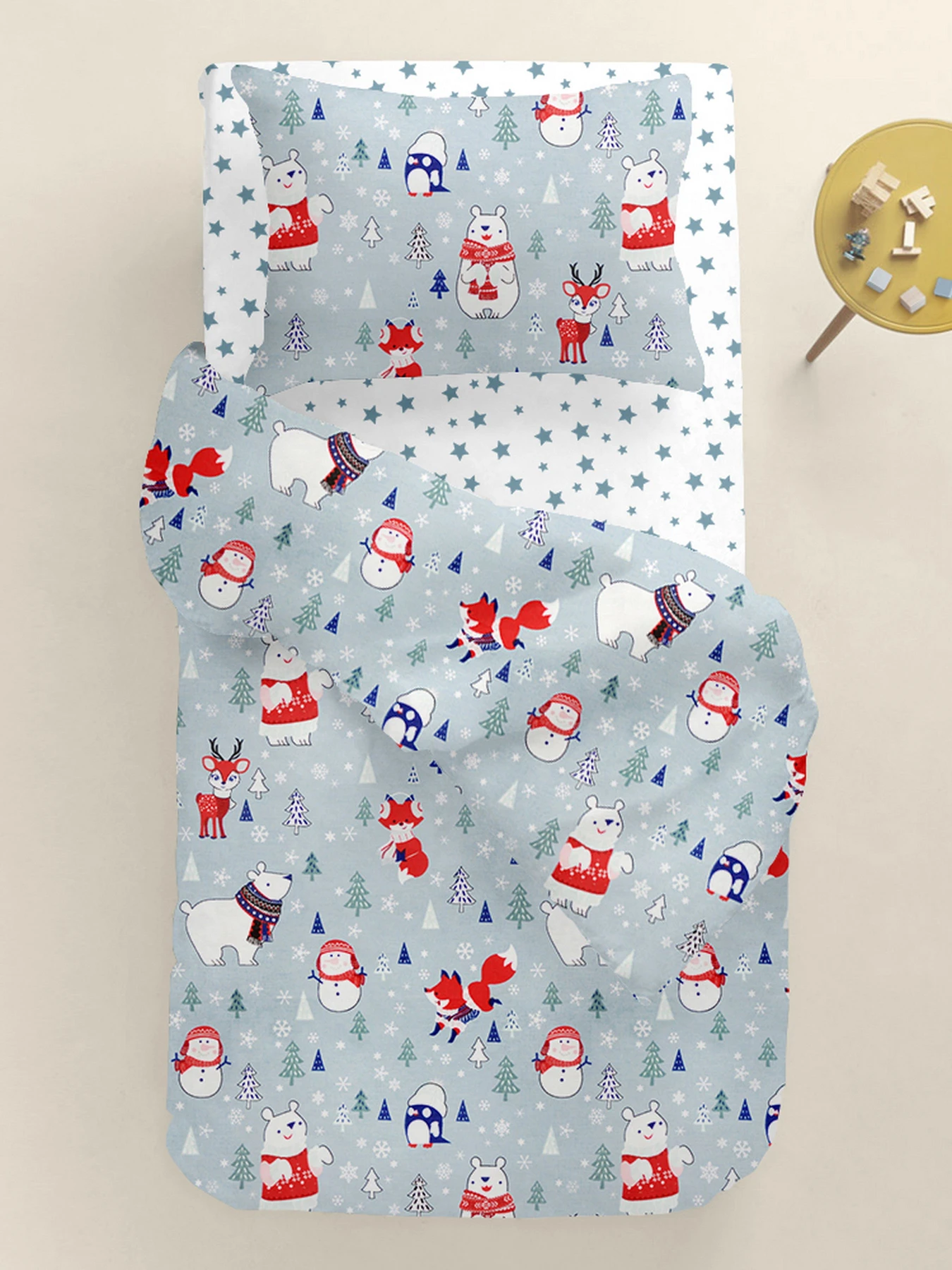 Детское постельное белье в кроватку WINTER ANIMALS Cosas модель AnimalsWinterGrey_StarLBlueWhite_140 Детское постельное белье в кроватку WINTER ANIMALS Cosas модель AnimalsWinterGrey_StarLBlueWhite_140 Фото