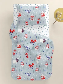Детское постельное белье в кроватку WINTER ANIMALS Cosas модель AnimalsWinterGrey_StarLBlueWhite_140 Фото