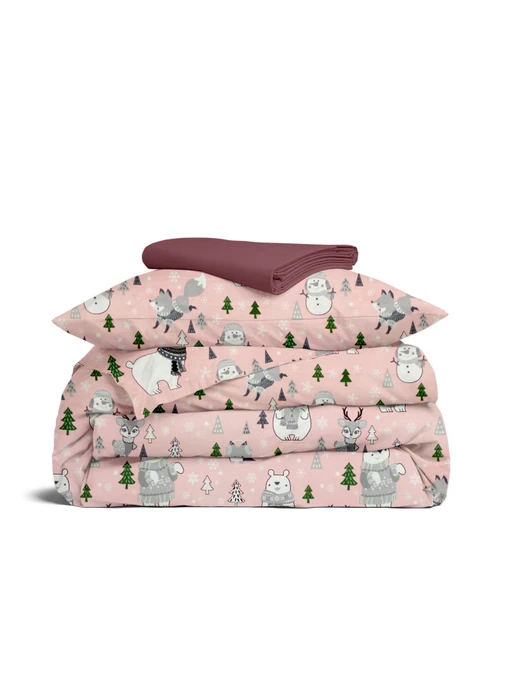 Детское постельное белье в кроватку WINTER ANIMALS Cosas модель AnimalsWinterRose_97Cherry_140 Фото