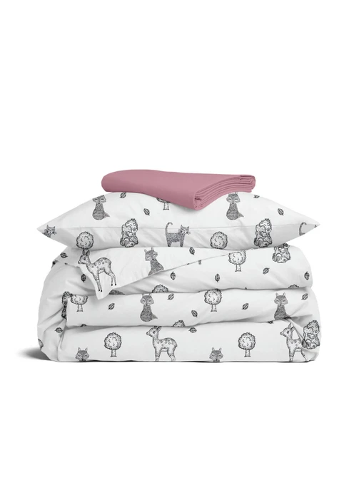 Детское постельное белье в кроватку WILD ANIMALS Cosas модель AnimalsWildGreyWhite_97Cherry_140 Фото