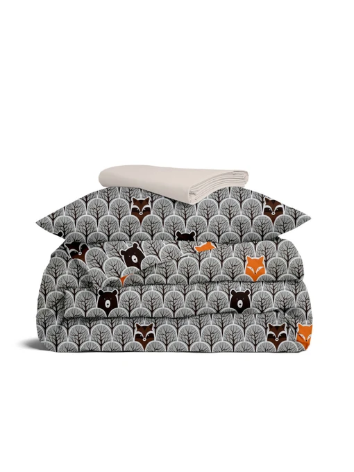 Детское постельное белье в кроватку WOOD ANIMALS Cosas модель BearsWoodGrey_98Cappuccino_140 Фото