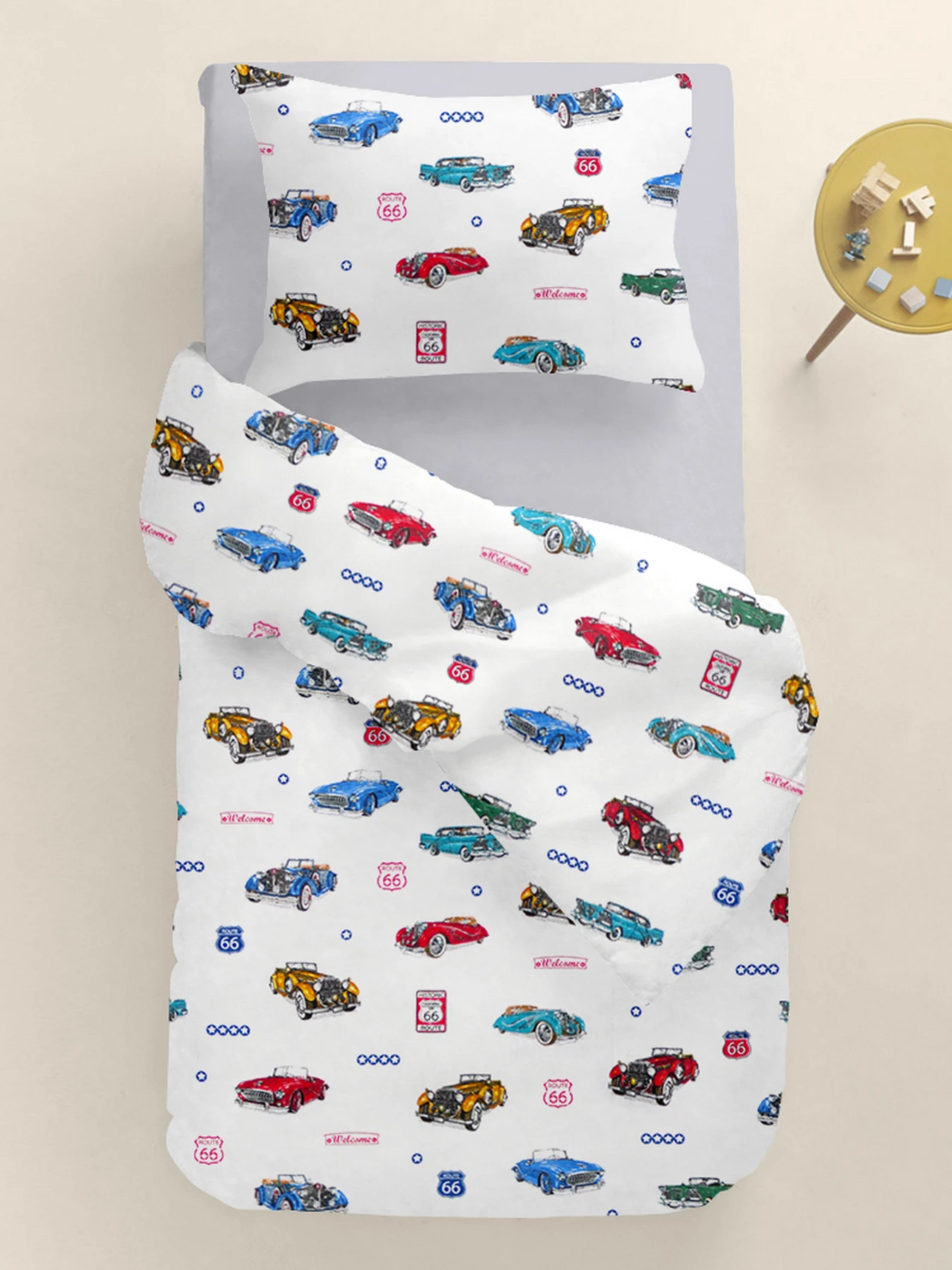 Дитяча постільна білизна в ліжечко RETRO CARS Cosas модель CarsRetroRoute66_52Grey_140 Фото