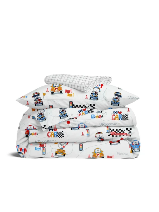 Детское постельное белье в кроватку TEDDY DRIVER Cosas модель TeddyDrivepColor_CellGreyWhite_140 Фото