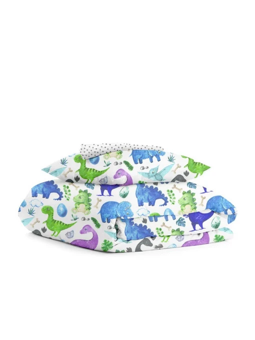 Детское постельное белье в кроватку COLORFUL DINO Cosas модель DinoColor_GreyBlots_140 Фото