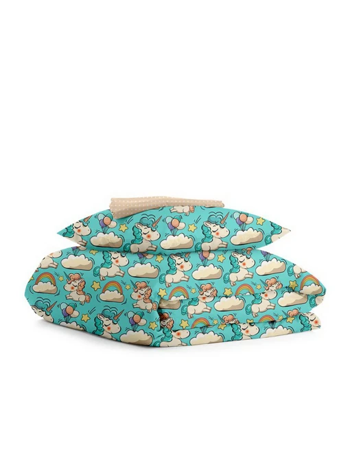 Детское постельное белье в кроватку MINT UNICORN Cosas модель UnicornMintDropBeige_El80-DotsBeige_140 Фото