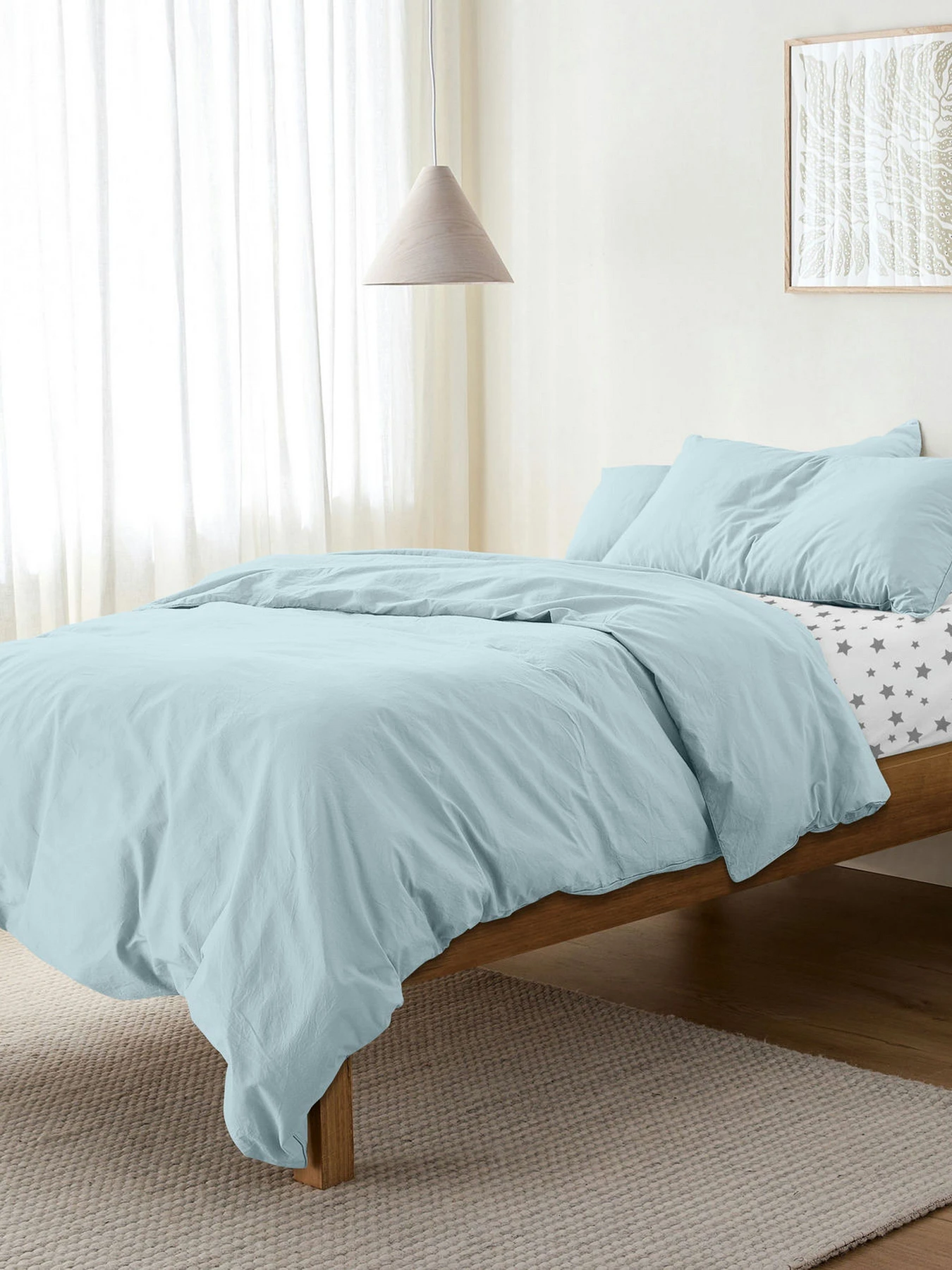 Дитяча постільна білизна в ліжечко SKYEY Cosas модель Ranfors_LightBlue_El80-StarGrey_140 Фото