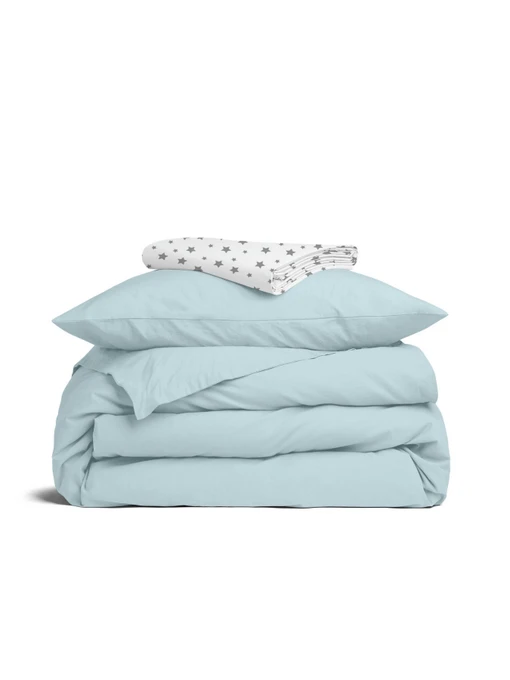 Дитяча постільна білизна в ліжечко SKYEY Cosas модель Ranfors_LightBlue_El80-StarGrey_140 Фото