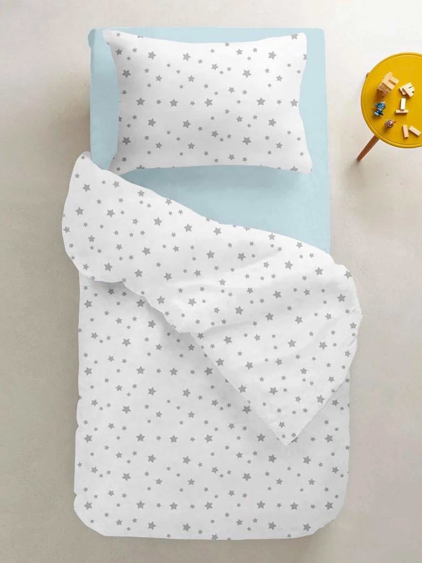 Детское постельное белье в кроватку STARFALL Cosas модель StarfallGWhite_LightBlue_140 Фото