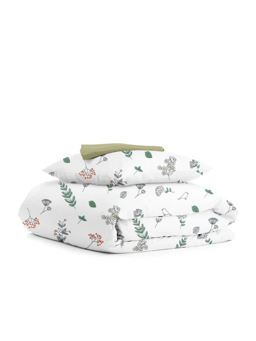 Детское постельное белье в кроватку WILDFLOWERS Cosas модель FoliageBirds_Olive_140 Фото