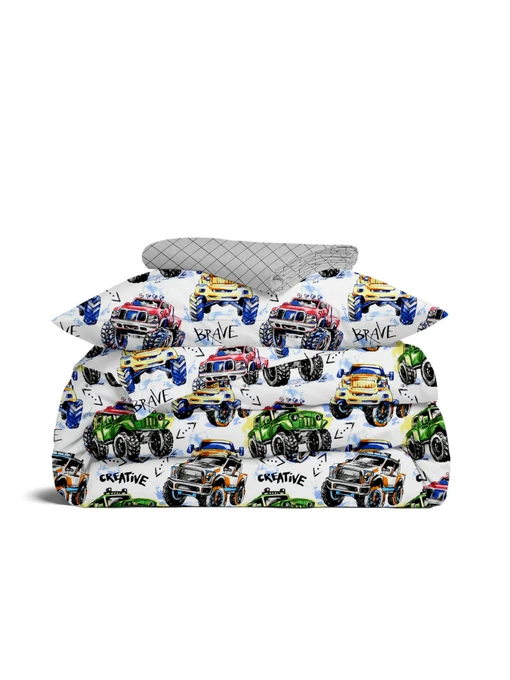 Детское постельное белье в кроватку BRAVE CARS Cosas модель BraveCars_El80-CellAshgrey_140 Фото