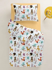 Дитяча постільна білизна в ліжечко COLORFUL ANIMALS Cosas модель AnimalsMushrooms_El80-Honey_140 Фото