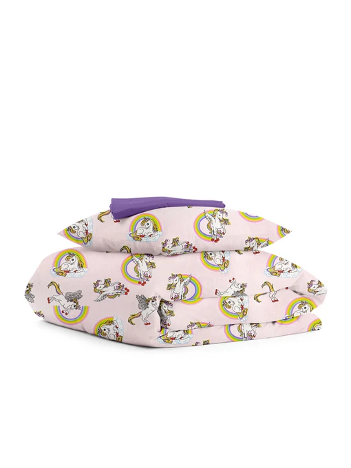 Дитяча постільна білизна в ліжечко RAINBOW UNICORN Cosas модель UnicornRainbowRose_PlumLight_140 Фото