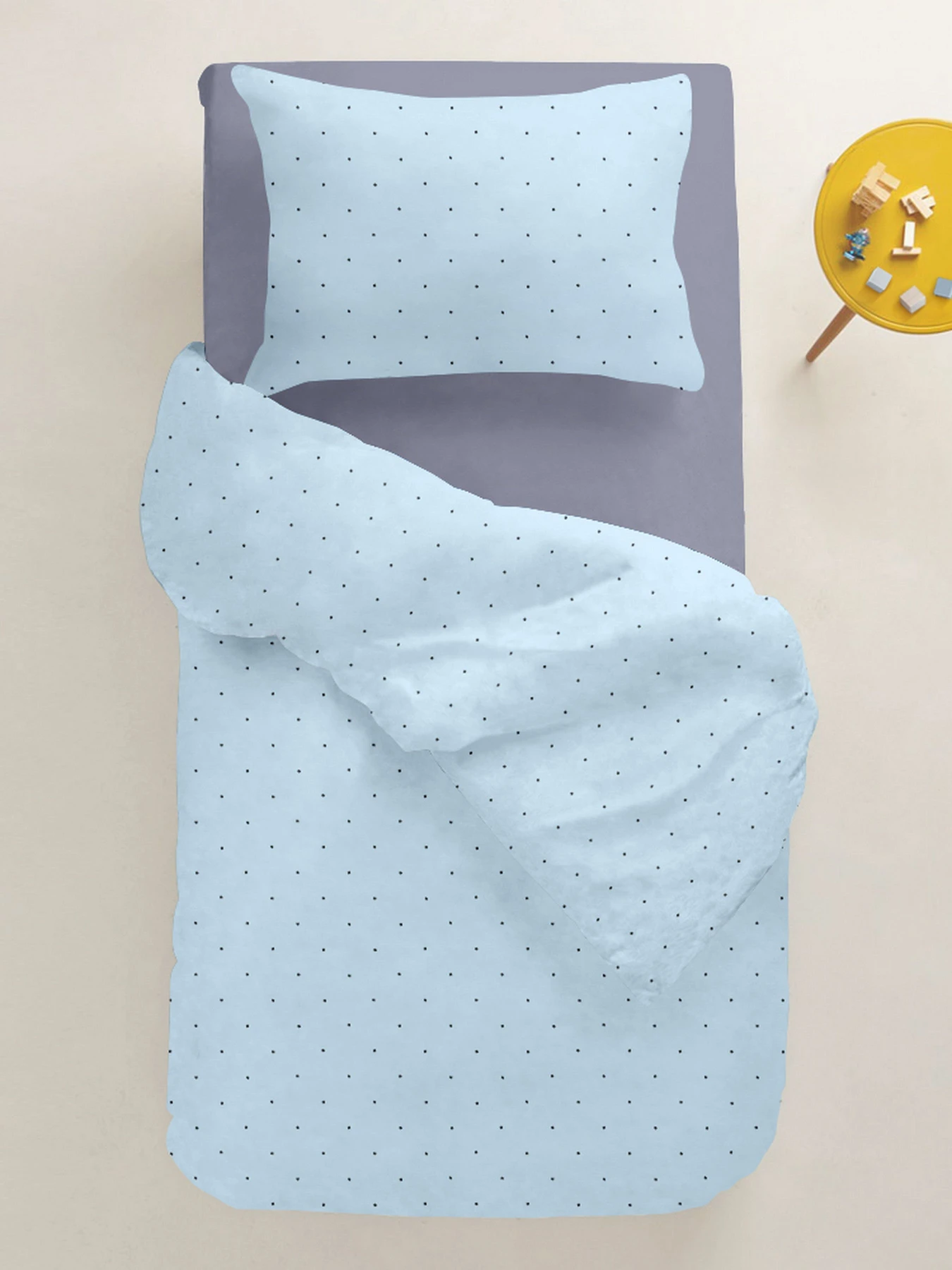Дитяча постільна білизна в ліжечко MINI DOTS Cosas модель DotsGreyLightBlue_56Steel_140 Фото