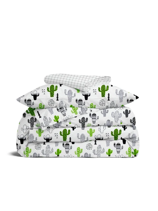 Дитяча постільна білизна в ліжечко CACTUS Cosas модель CactusGrayGreen_CellGreyWhite_140 Фото