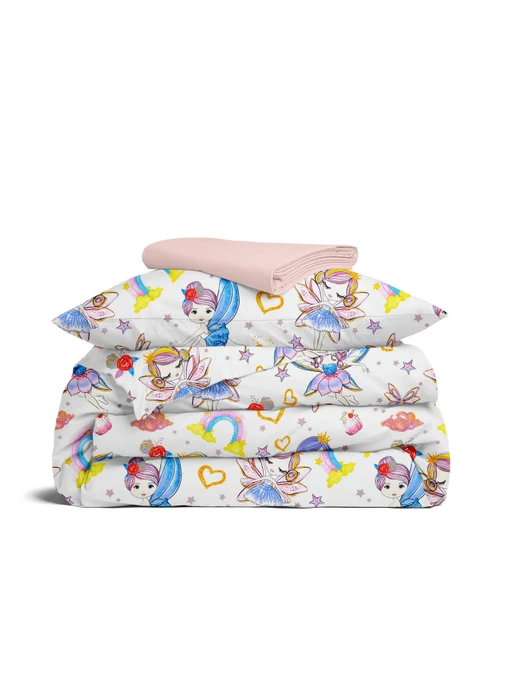 Дитяча постільна білизна в ліжечко FAIRIES Cosas модель FairiesLoveRainbow_40Rose_140 Фото