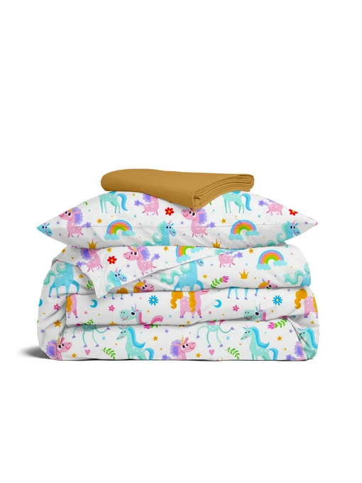 Детское постельное белье в кроватку UNICORNS Cosas модель UnicornFunnyColor_16Mustard_140 Фото