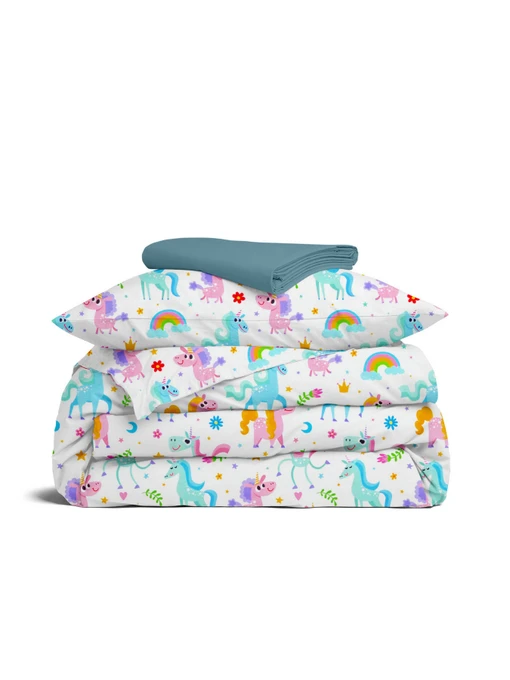 Детское постельное белье в кроватку UNICORNS Cosas модель UnicornFunnyColor_68Sky_140 Фото