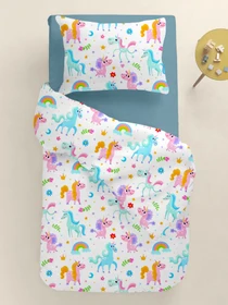 Детское постельное белье в кроватку UNICORNS Cosas модель UnicornFunnyColor_68Sky_140 Фото