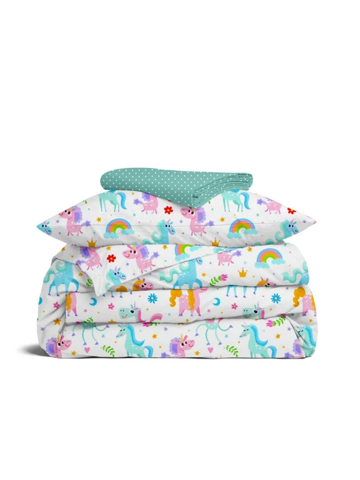 Детское постельное белье в кроватку UNICORNS Cosas модель UnicornFunnyColor_DotsMint_140 Фото