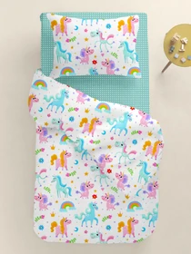 Детское постельное белье в кроватку UNICORNS Cosas модель UnicornFunnyColor_DotsMint_140 Фото
