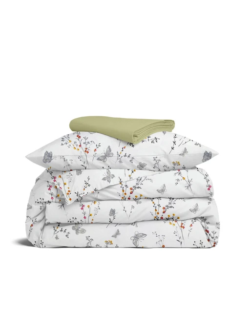 Дитяча постільна білизна в ліжечко MIDSUMMER Cosas модель ButterfliesGreyFlowers_78Olive_140 Фото