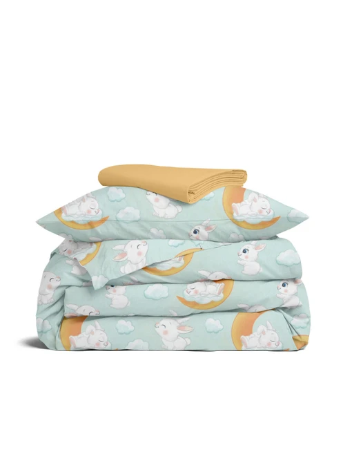 Дитяча постільна білизна в ліжечко SOFT BUNNY Cosas модель BunnyMoonOrangeMint_11Honey_140 Фото