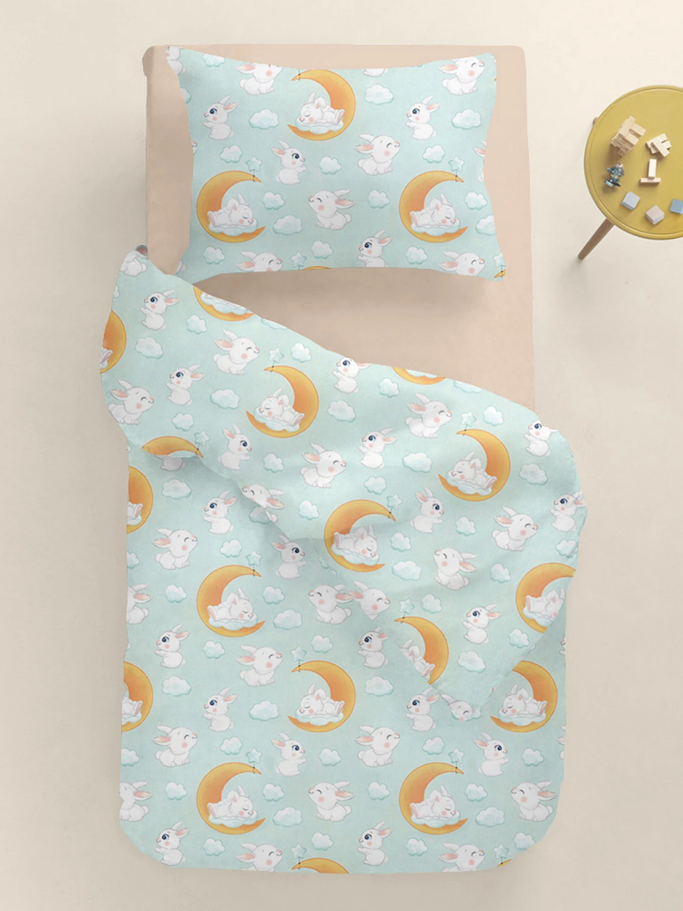 Дитяча постільна білизна в ліжечко SOFT BUNNY Cosas модель BunnyMoonOrangeMint_12Magnolia_140 Фото