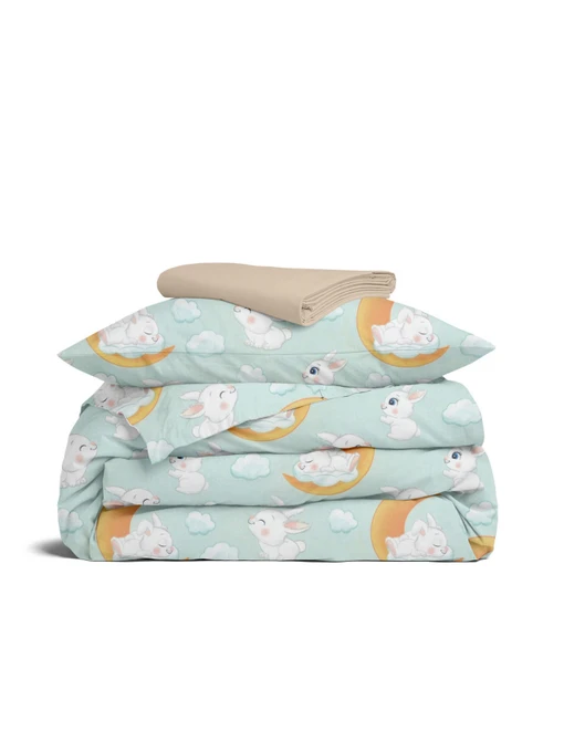 Дитяча постільна білизна в ліжечко SOFT BUNNY Cosas модель BunnyMoonOrangeMint_12Magnolia_140 Фото