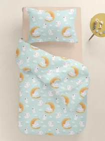 Дитяча постільна білизна в ліжечко SOFT BUNNY Cosas модель BunnyMoonOrangeMint_12Magnolia_140 Фото