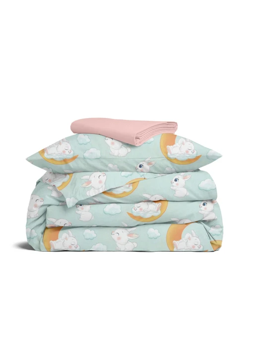 Дитяча постільна білизна в ліжечко SOFT BUNNY Cosas модель BunnyMoonOrangeMint_40Rose_140 Фото