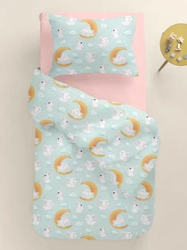 Дитяча постільна білизна в ліжечко SOFT BUNNY Cosas модель BunnyMoonOrangeMint_40Rose_140 Фото