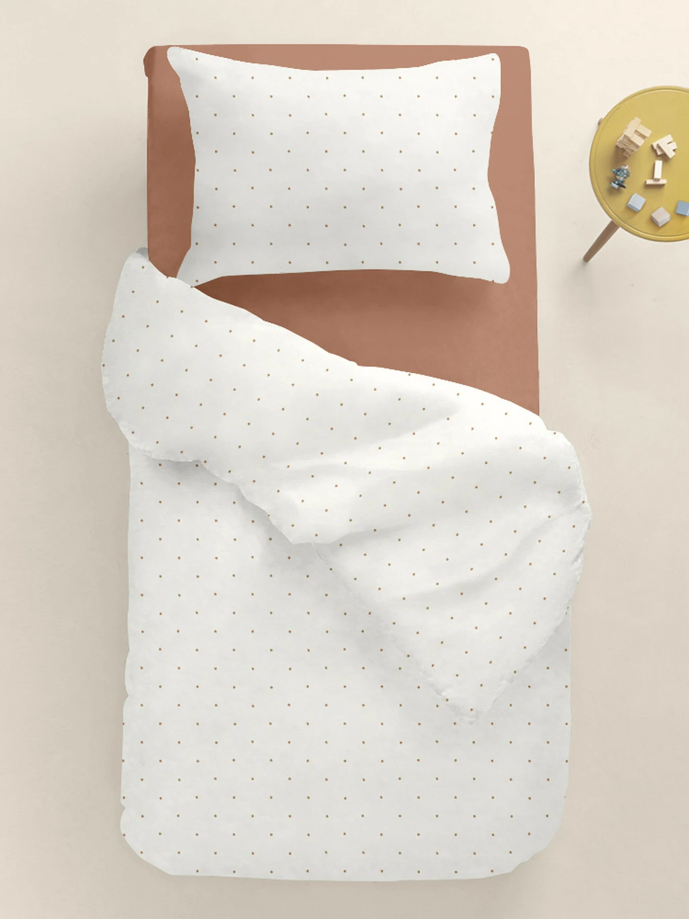 Дитяча постільна білизна в ліжечко MINI DOTS Cosas модель DotsChocoMilk_13Caramel_140 Дитяча постільна білизна в ліжечко MINI DOTS Cosas модель DotsChocoMilk_13Caramel_140 Фото