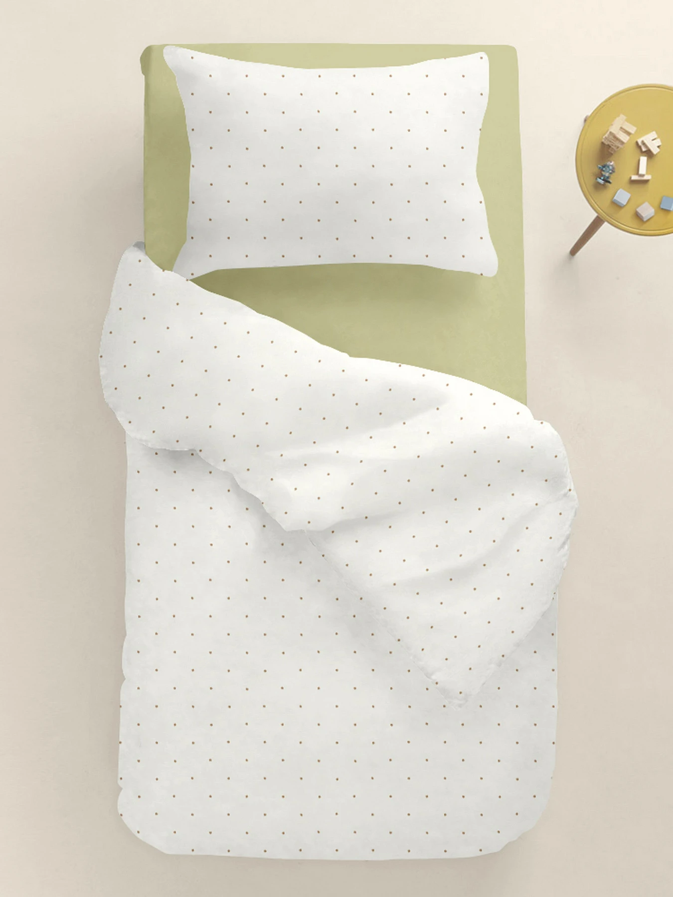 Детское постельное белье в кроватку MINI DOTS Cosas модель DotsChocoMilk_78Olive_140 Фото
