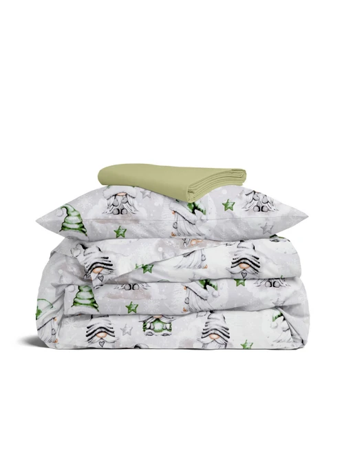 Детское постельное белье в кроватку NEW YEAR GNOMES Cosas модель GnomesGreenGrayGray_78Olive_140 Фото
