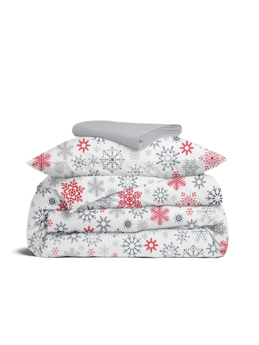 Дитяча постільна білизна в ліжечко SNOWFLAKES Cosas модель SnowflakesGrayRedWhite_52Grey_140 Фото