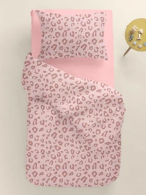 Детское постельное белье фланель в кроватку PASTEL LEOPARD Cosas модель Flannel_GepardejBeige_17Lilac_140 Фото