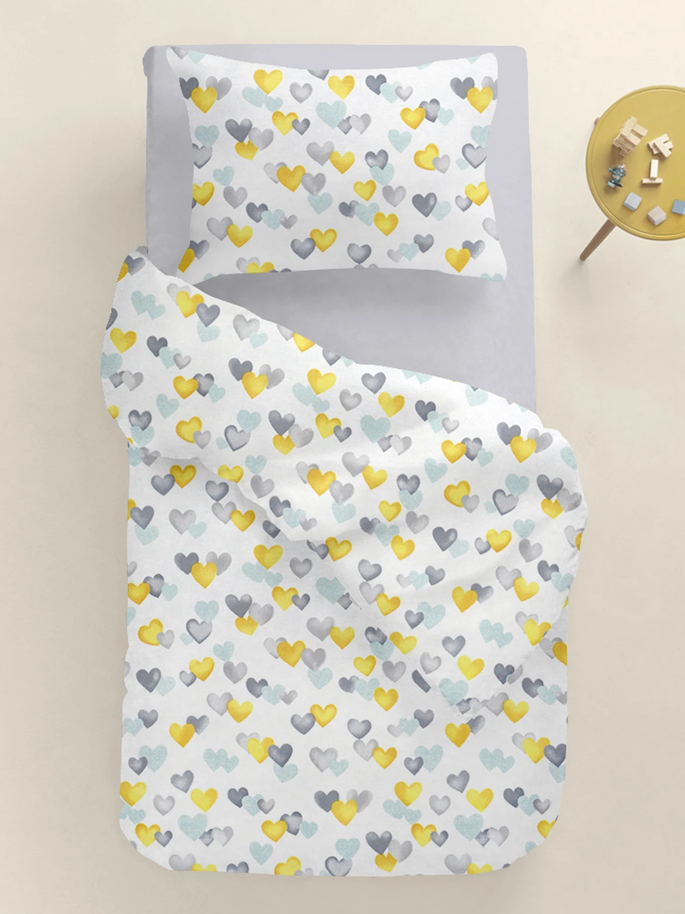 Дитяча постільна білизна в ліжечко LOVE Cosas модель LoveYellowMintGrey_52Grey_140 Фото