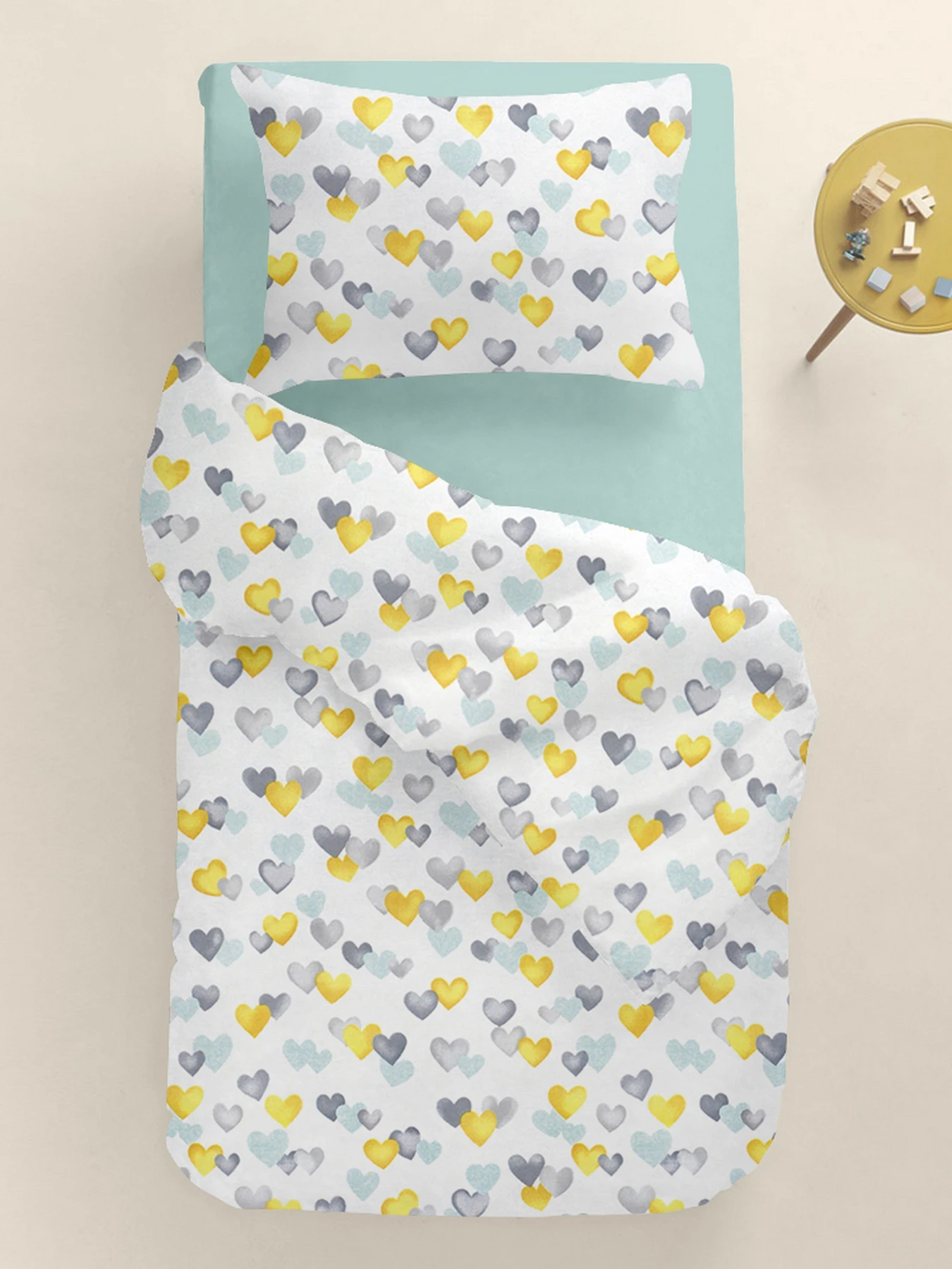 Дитяча постільна білизна в ліжечко LOVE Cosas модель LoveYellowMintGrey_66Nevada_140 Дитяча постільна білизна в ліжечко LOVE Cosas модель LoveYellowMintGrey_66Nevada_140 Фото